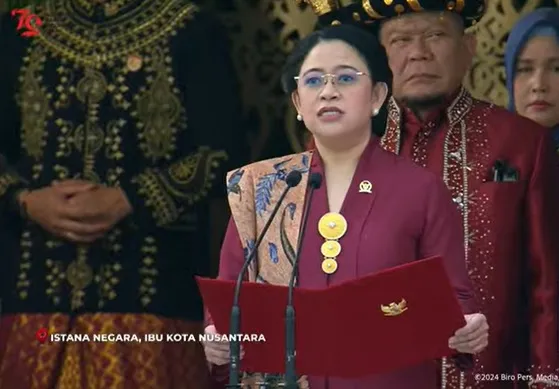 Ketua DPR RI Puan Maharani Bacakan Teks Proklamasi di Upacara Pengibaran Bendera HUT RI ke-79 di IKN