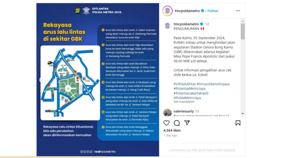 Polda Metro Jaya Siapkan Rekayasa Lalin di Sekitar GBK pada 5 September